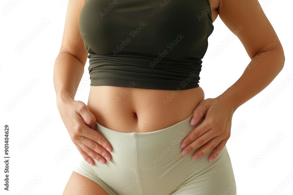 female fat body waist touch fat cells cellulite Isolated on white background female fat body waist touch fat cells cellulite Isolated on white background