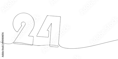 A single line drawing of a twenty four symbol. Continuous line twenty fourth number icon. One line icon. Vector illustration.