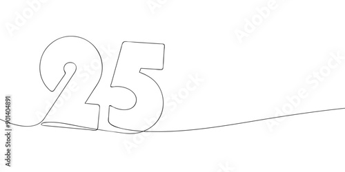 A single line drawing of a twenty five symbol. Continuous line twenty fifth number icon. One line icon. Vector illustration.