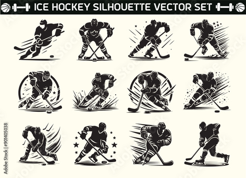 Ice hockey Player silhouette vector in illustration