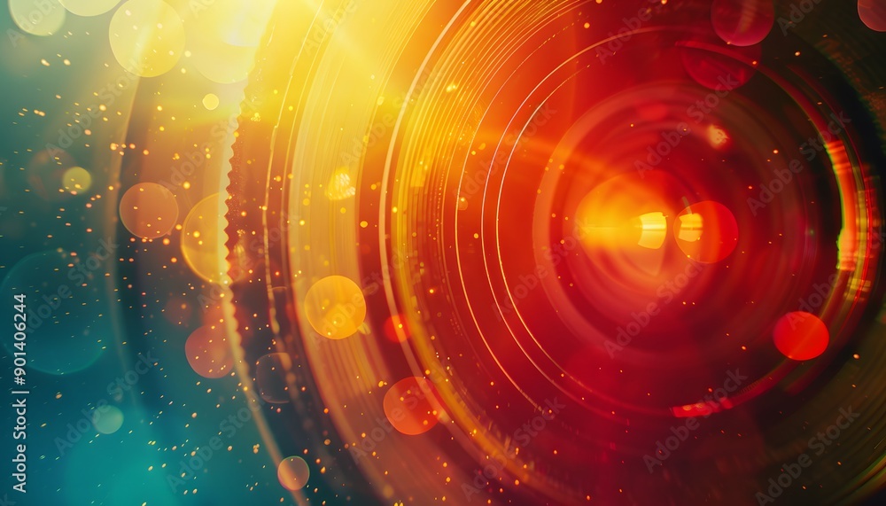 Obraz premium camera lens closeup lit by orange and purple neon light
