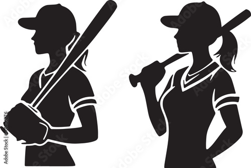 Woman Baseball Silhouette Vector Set