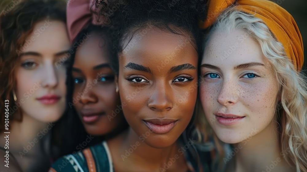 Women with different skin tones, celebrating their natural beauty and unique features Women with different skin tones, celebrating their natural beauty and unique features