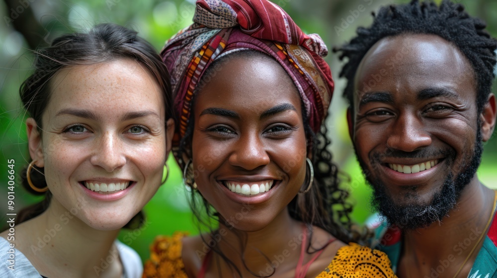 Fototapeta premium Friends from different cultures and ethnicities, smiling and enjoying their time together, celebrating diversity and unity