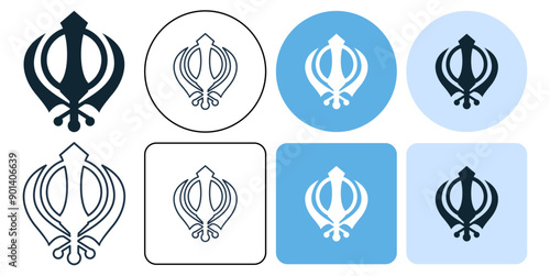 Sikhism, Khanda Sikh, Guru Nanak Jayanti Deg tegh fateh icon symbol ui and ux design, glyphs and stroke line icon