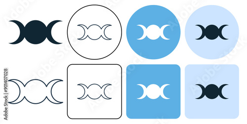 wicca, witchcraft, Triple goddess symbol, moon phases, Maiden, Mother and Crone. Mythology greek icon symbol ui and ux design, glyphs and stroke line icon