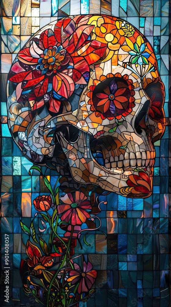 Fototapeta premium A skull with flowers on it