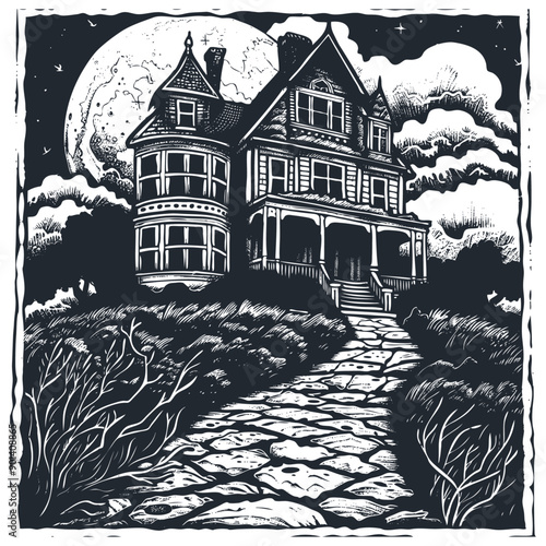Halloween creepy house, vector illustration