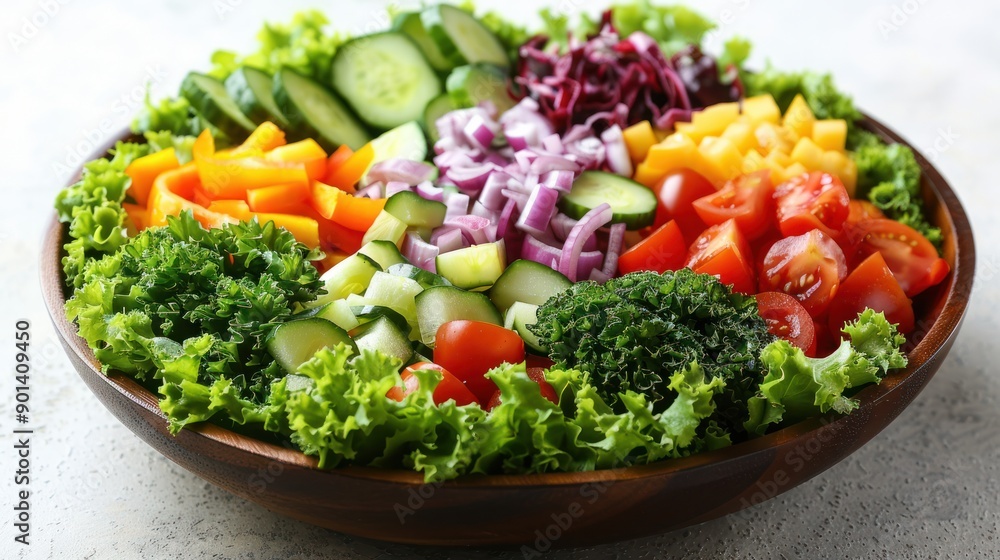 A healthy salad with a variety of colorful vegetables, promoting balanced nutrition A healthy salad with a variety of colorful vegetables, promoting balanced nutrition