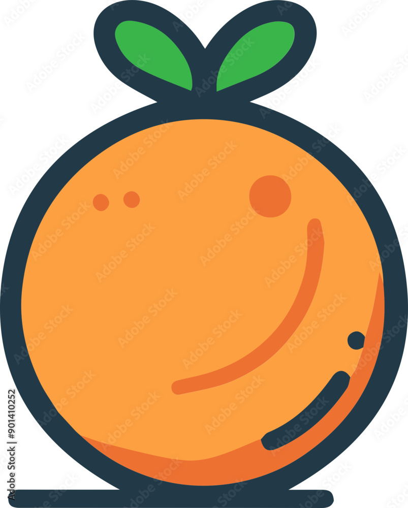 Obraz premium A cheerful orange character with a smiling face and a green leaf, perfect for playful and vibrant design projects.