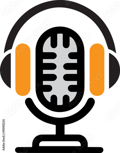 A stylized microphone design with headphones, perfect for podcasting, broadcasting, or music production themes.