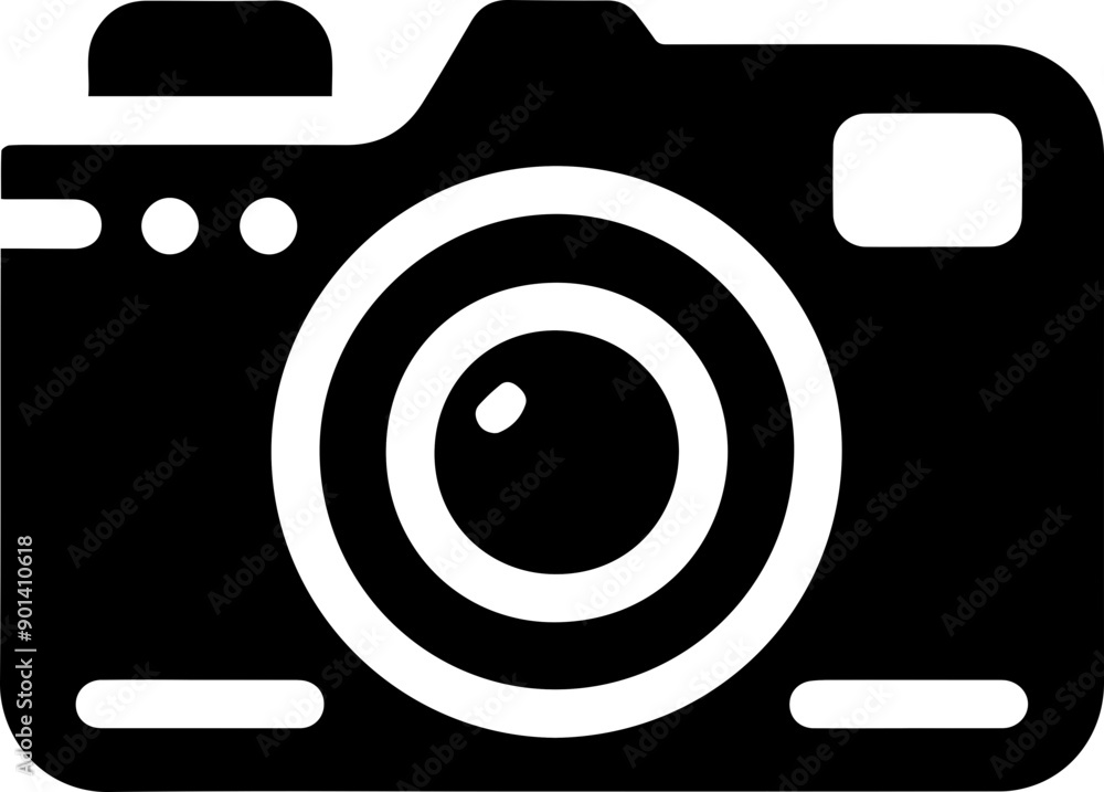 Stylish black and white camera icon representing photography and creativity. Stylish black and white camera icon representing photography and creativity.