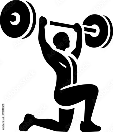 A strong athlete performing a weightlifting exercise with a barbell, showcasing power and determination in fitness.