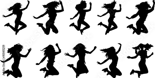 Wallpaper Mural woman silhouette jumping, Silhouette of woman jumping vector Torontodigital.ca
