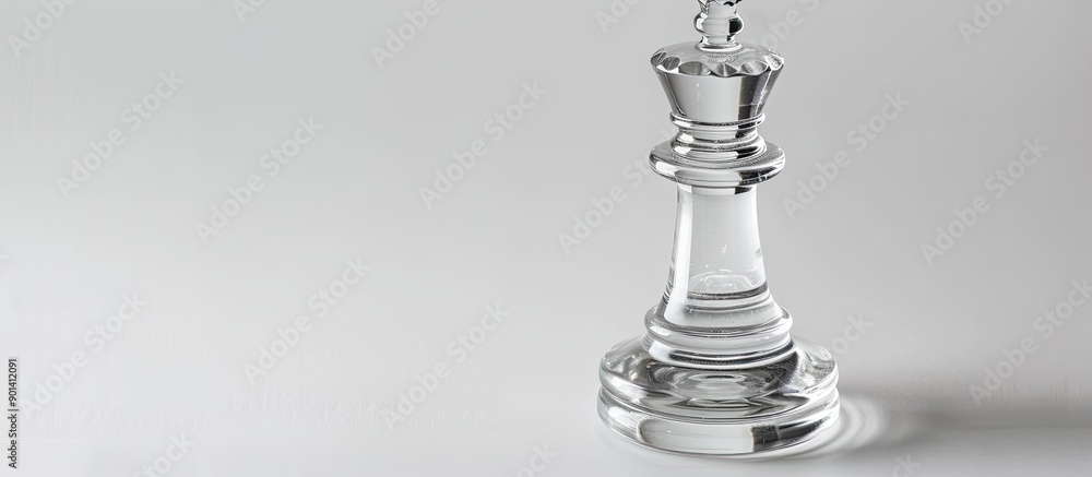 A glass chess King piece signifies power strategy intellect and work on a white backdrop with surrounding empty copy space image A glass chess King piece signifies power strategy intellect and work on a white backdrop with surrounding empty copy space image