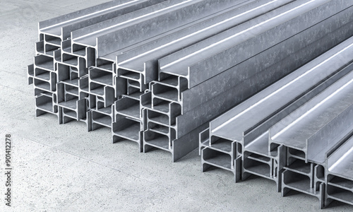 Cuadro en lienzo Steel h beam forming stack on concrete floor in warehouse