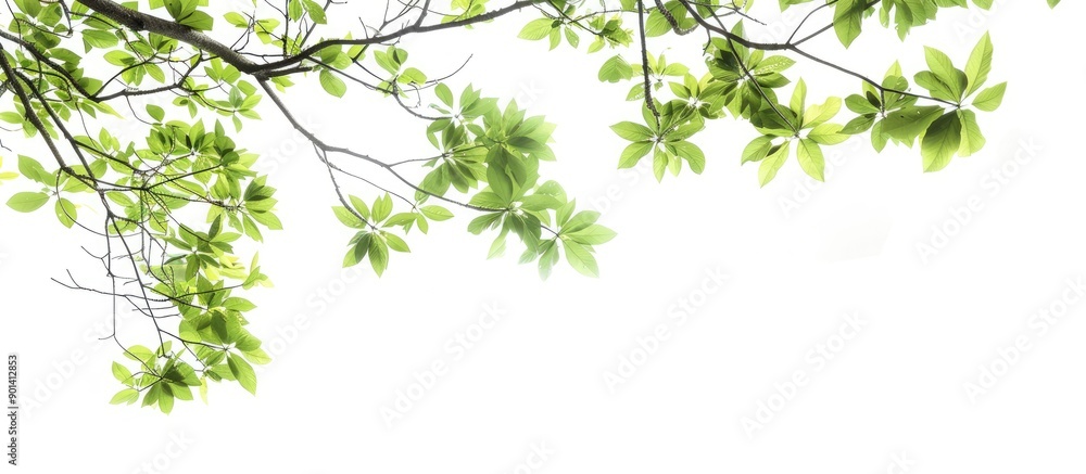Green tree branches isolated on white backdrop with copy space image