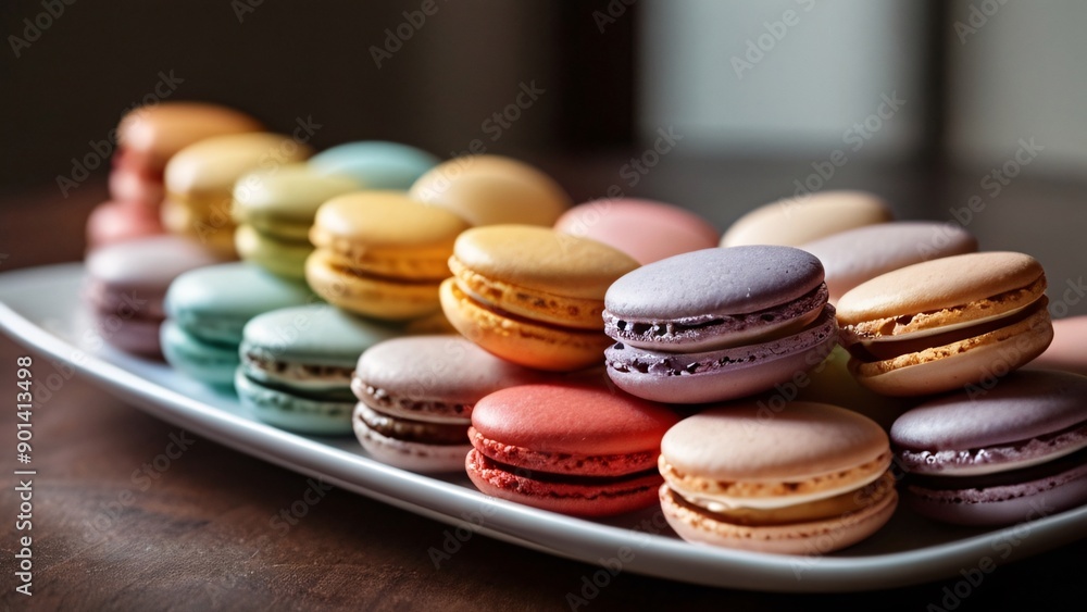 Macarons in various pastel colors