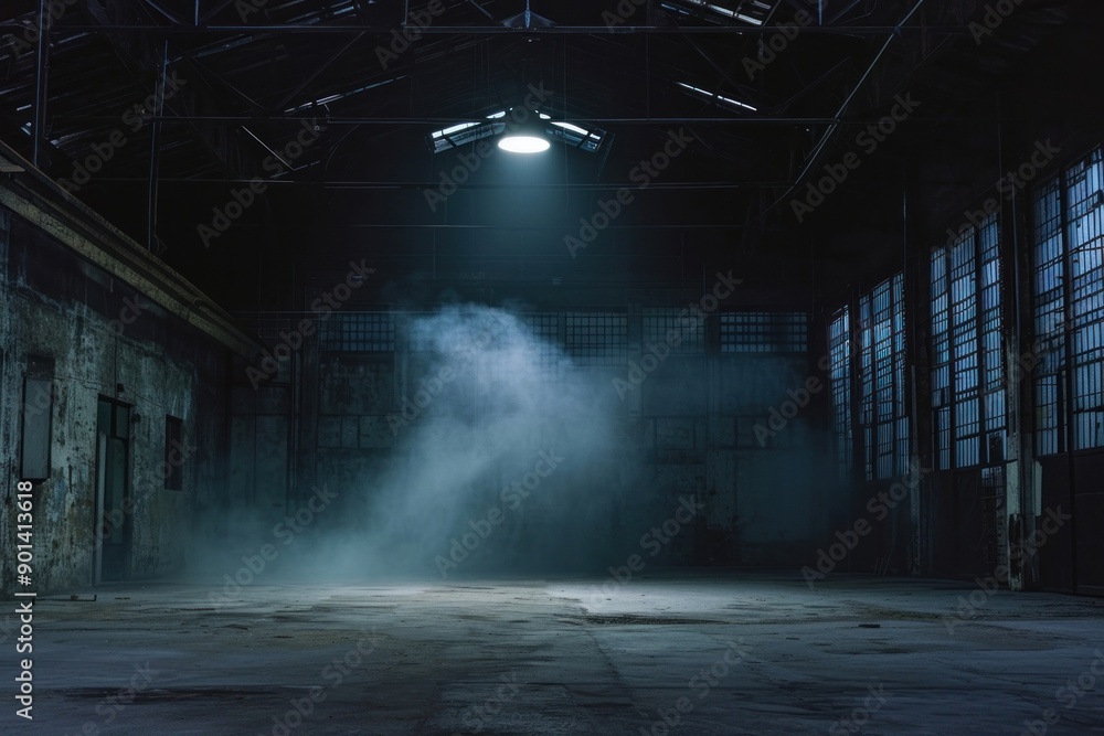 © Rawpixel.com - Black factory with spotlight and fog in nighttime architecture warehouse building.
