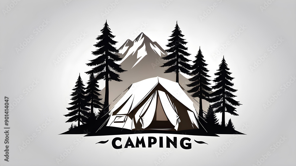 Obraz premium Tent camping logo symbol on white background. Generative AI