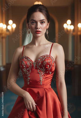 woman in red dress