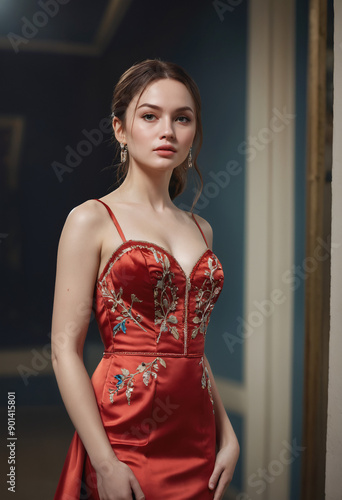 portrait of a woman in red dress