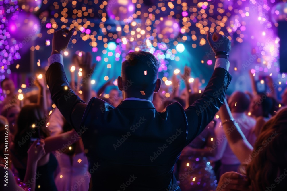 A radiant jubilee scene featuring glowing lights and happy participants, capturing the festive atmosphere of a soiree A radiant jubilee scene featuring glowing lights and happy participants, capturing the festive atmosphere of a soiree