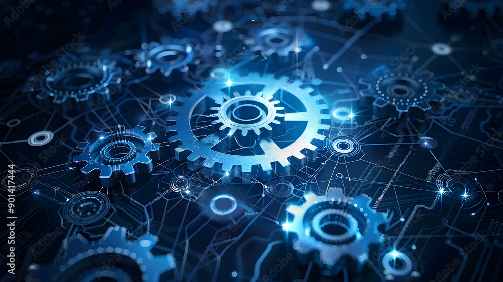 Gears mechanism, digital transformation, data integration and digital technology concept. Generative Ai. Gears mechanism, digital transformation, data integration and digital technology concept. Generative Ai.
