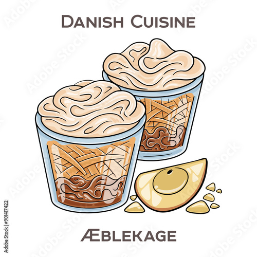 Aeblekage is a traditional Danish dessert consisting of layers of sweetened apple puree, crushed cookies or breadcrumbs, and whipped cream.