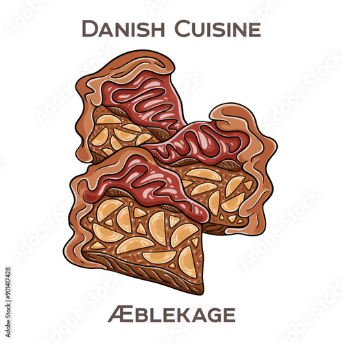 Aeblekage is a traditional Danish dessert consisting of layers of sweetened apple puree, crushed cookies or breadcrumbs, and whipped cream.