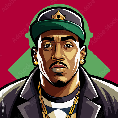balck man rap hip-hop gangsta style vector illustration
