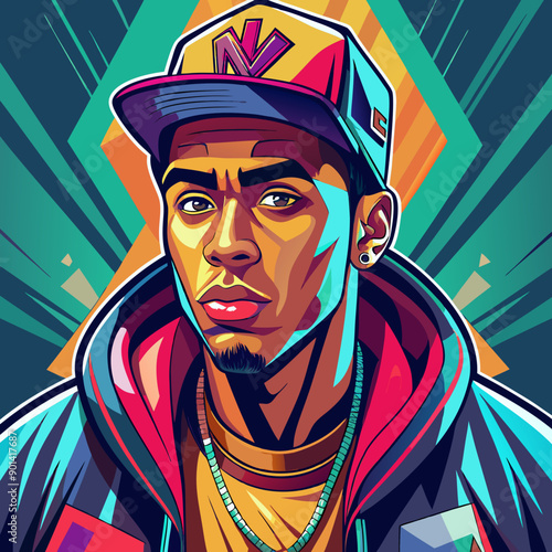balck man rap hip-hop gangsta style vector illustration