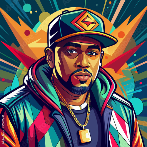 balck man rap hip-hop gangsta style vector illustration