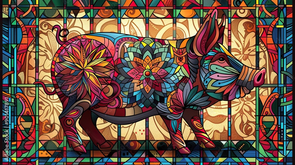 custom made wallpaper toronto digitalA colorful pig is the main subject of this painting