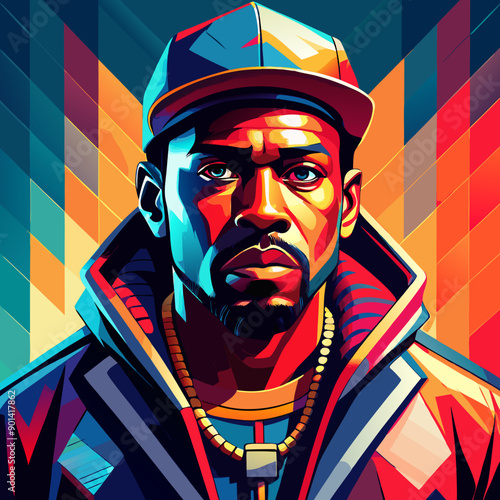 balck man rap hip-hop gangsta style vector illustration