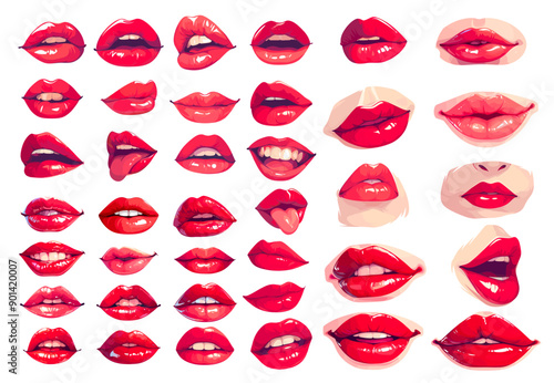 lips in red lipstick. kiss red woman girl red lipstick smile sticker sensual. vector illustration