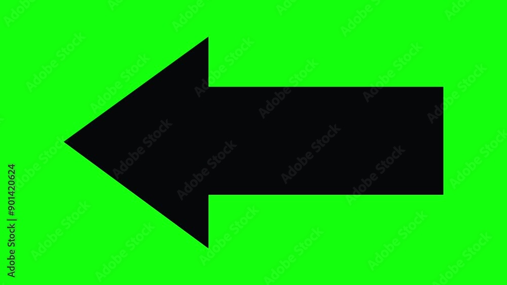 Black arrow pointing left on green screen background chroma key, 3d animation Black arrow pointing left on green screen background chroma key, 3d animation
