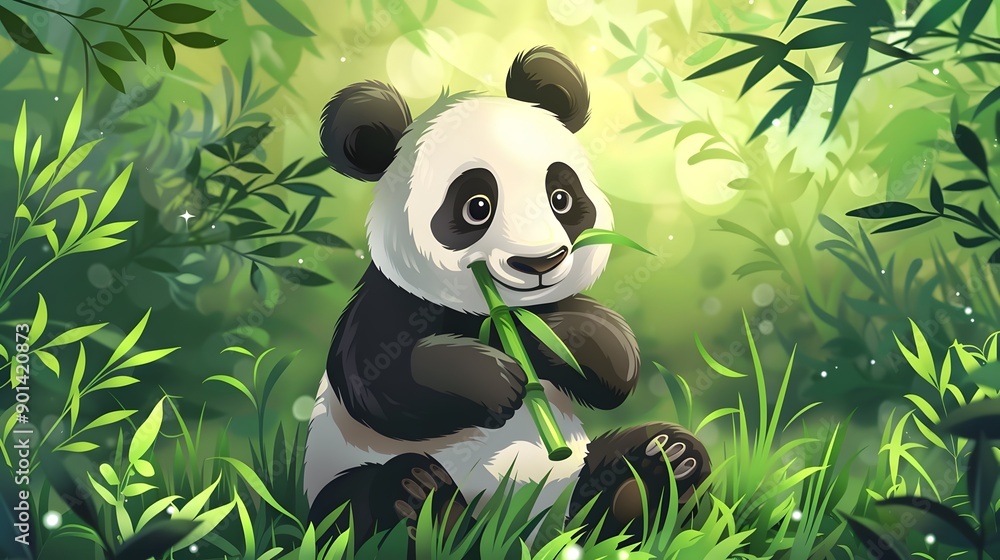 A panda eating bamboo A panda eating bamboo