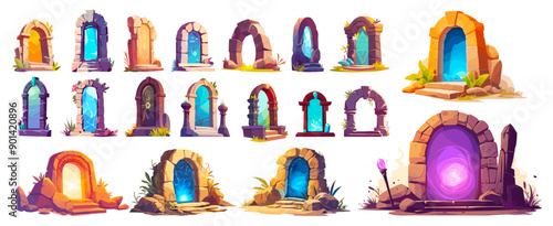 magic portal. magic sorcery fairy tale door arch passage travel witchcraft game element. vector illustration cartoon