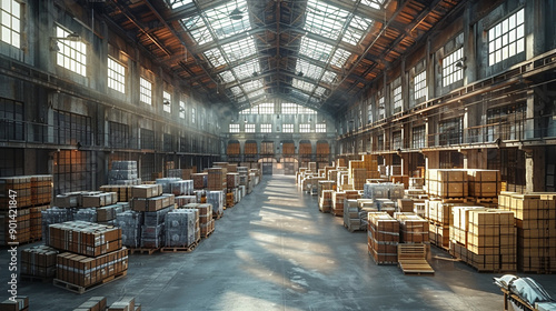 Wallpaper Mural A large warehouse with many boxes stacked on pallets Torontodigital.ca