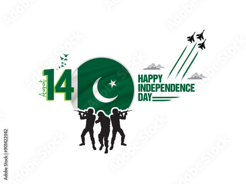 Pakistan Independence Day Creative Design concept 14 August 1947 Pakistani people and Army celebrating the 76th Independence Day of Pakistan, Vector illustration of National Day, Quaid e Azam republic