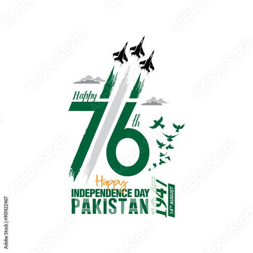 Pakistan Independence Day Creative Design concept 14 August 1947 Pakistani people and Army celebrating the 76th Independence Day of Pakistan, Vector illustration of National Day, Quaid e Azam republic