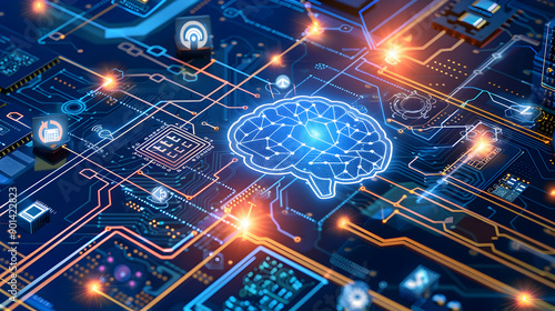 Microchip, artificial intelligence, automation and internet of things. Generative Ai.
