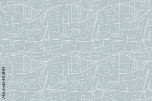 Seamless city map pattern. Urban planning - road plan of European city. Simple grey background.