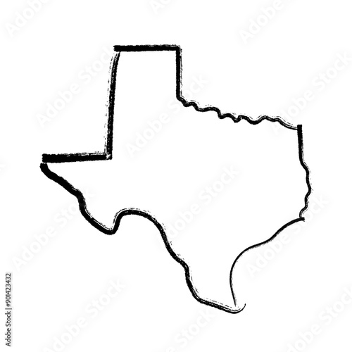 Texas map outline concept sketch. Isolated vector graphics hand drawn map of US state.