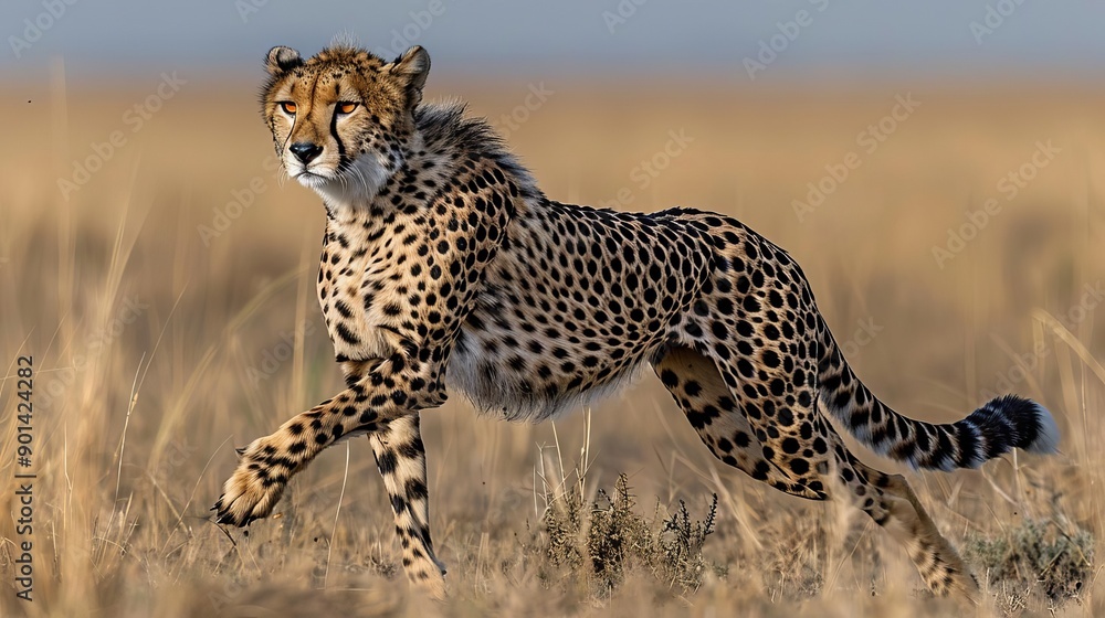 Cheetahs sprinting across the African savannah during a hunt, wildlife safari in African savannah, predator speed Cheetahs sprinting across the African savannah during a hunt, wildlife safari in African savannah, predator speed