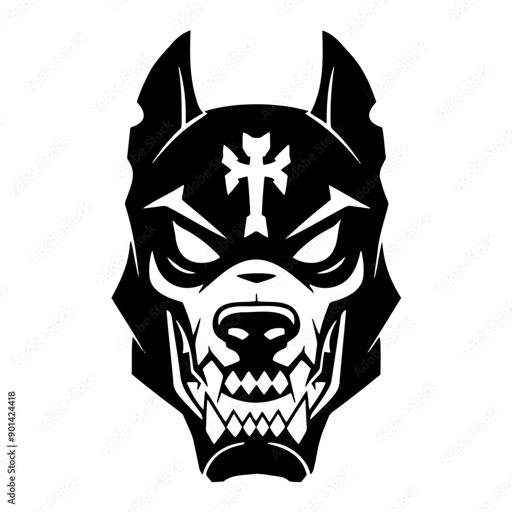 Aggressive wolf face with cross tattoo design Aggressive wolf face with cross tattoo design