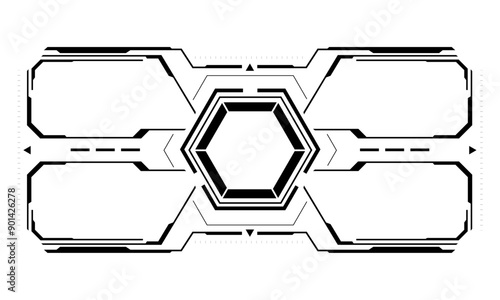 HUD sci-fi interface screen view black geometric on white design virtual reality futuristic technology creative display vector