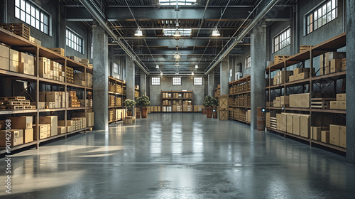 Wallpaper Mural A large warehouse with many shelves and boxes Torontodigital.ca