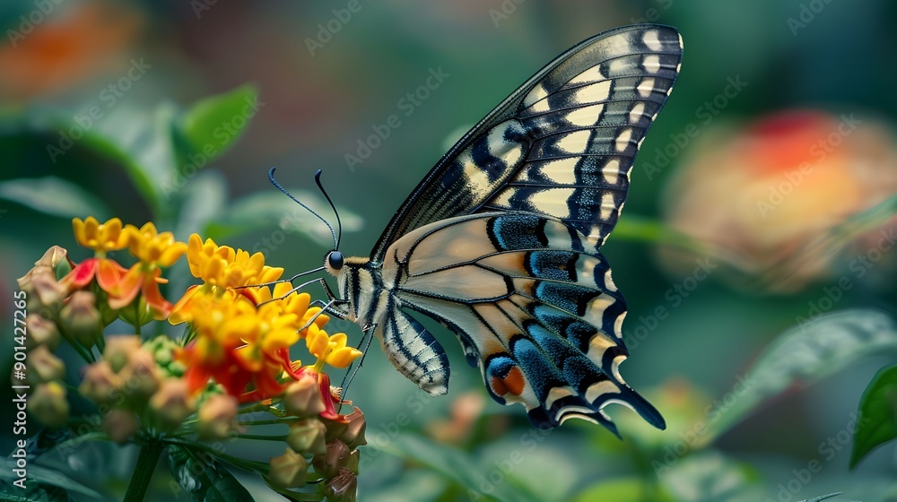 Fototapeta premium A butterfly is eating a flower